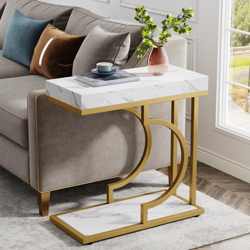 Shaped end table with marble - shaped,